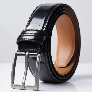 Glossy Black Leather Dress Belt