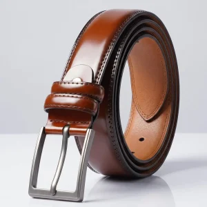 Polished Cognac Leather Dress Belt
