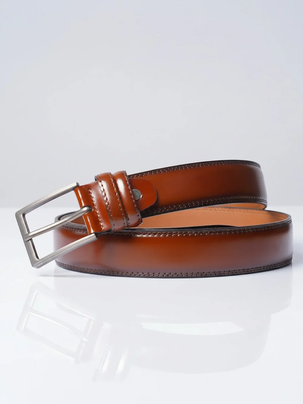 Polished Cognac Leather Dress Belt - Image 2