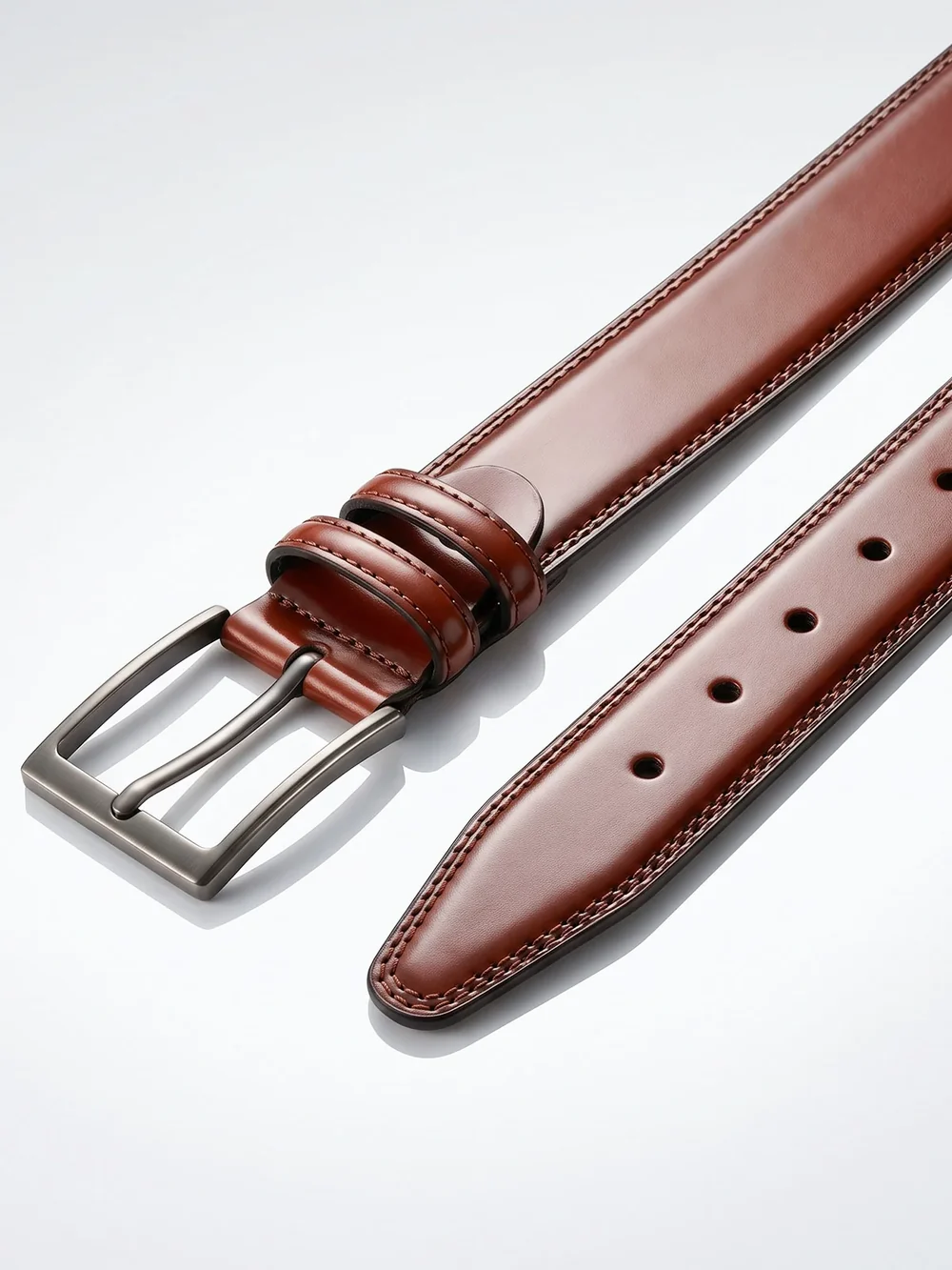 Polished Cognac Leather Dress Belt - Image 3