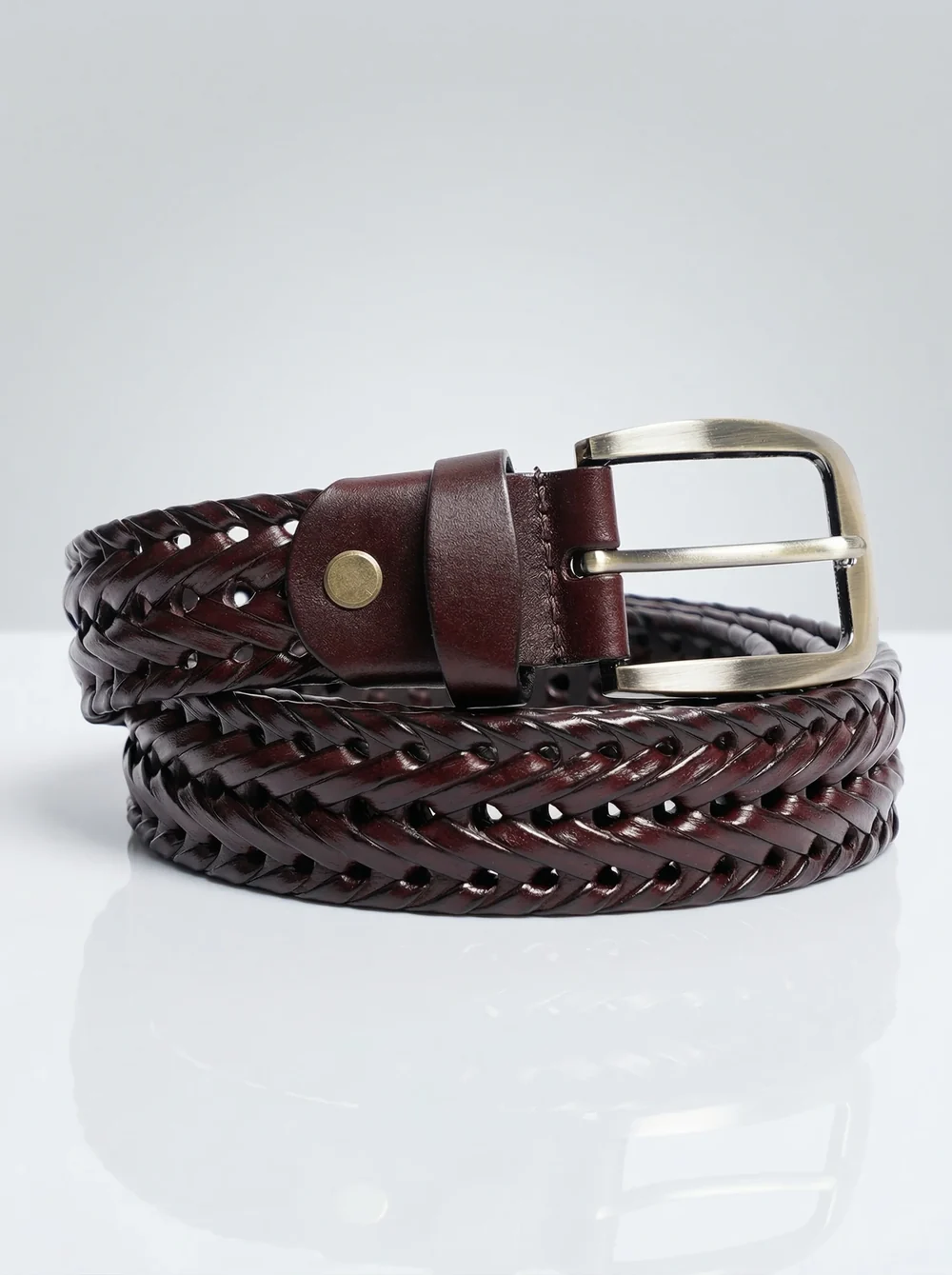 Brown Braided Woven Leather Belt - Image 4
