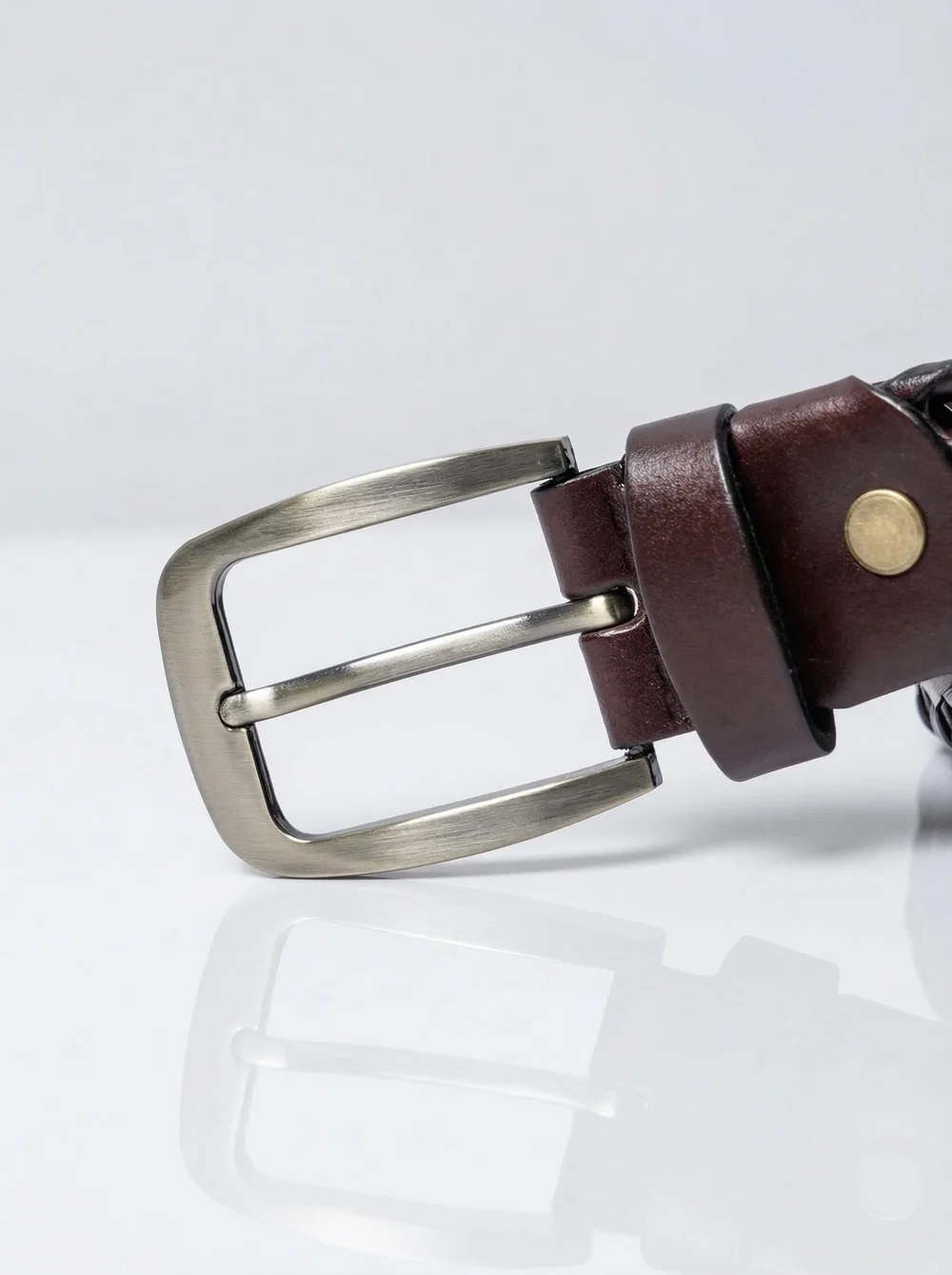 Brown Braided Woven Leather Belt - Image 3