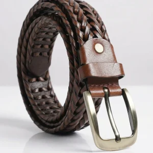 Light Brown Braided Woven Leather Belt