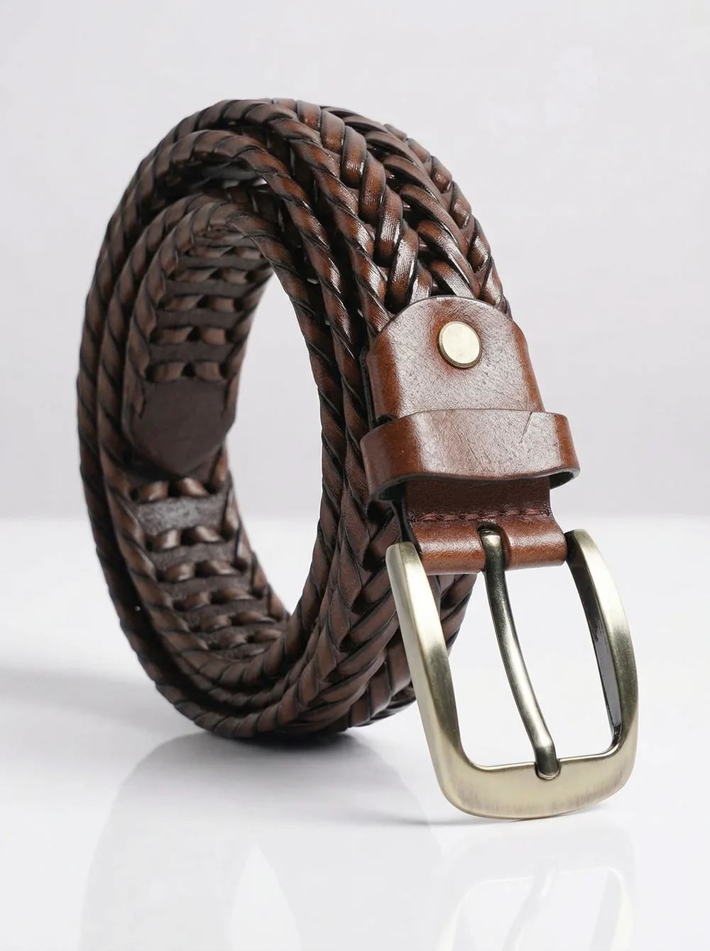 Light Brown Braided Woven Leather Belt