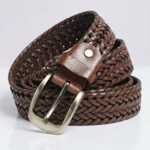 Light Brown Braided Woven Leather Belt