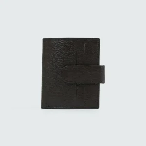 Textured Dark Brown Button Wallet