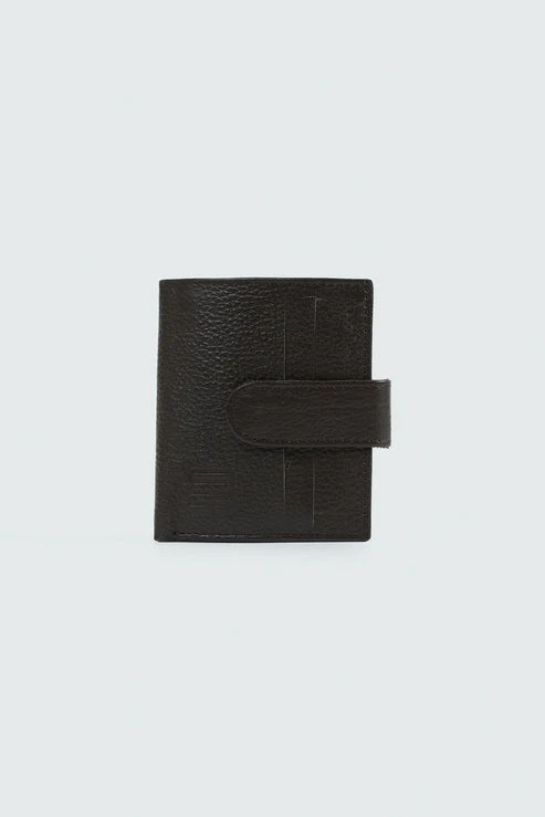 Textured Dark Brown Button Wallet - Image 2