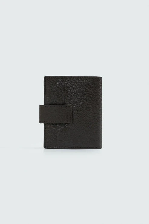 Textured Dark Brown Button Wallet - Image 4