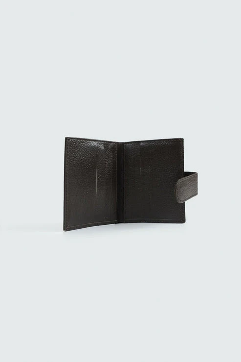 Textured Dark Brown Button Wallet - Image 3