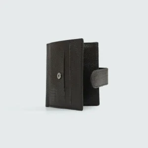 Textured Dark Brown Button Wallet