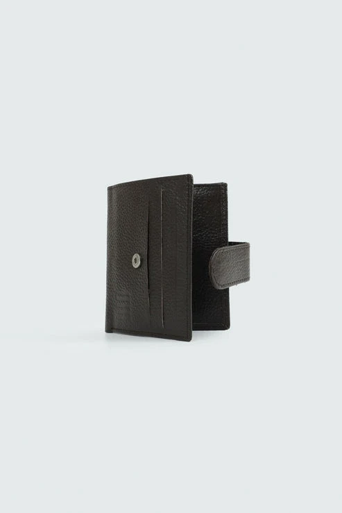 Textured Dark Brown Button Wallet