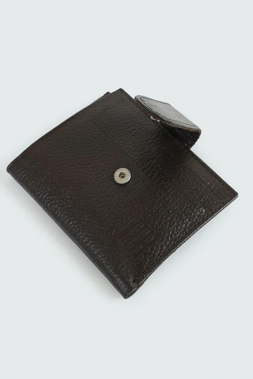 Textured Dark Brown Button Wallet - Image 5
