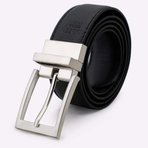 Textured Black Leather Reversible Belt