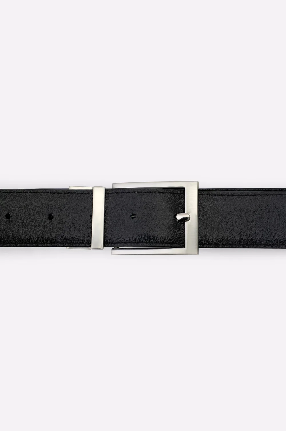 Textured Black Leather Reversible Belt - Image 2