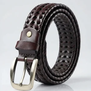 Dark Brown Braided Woven Leather Belt